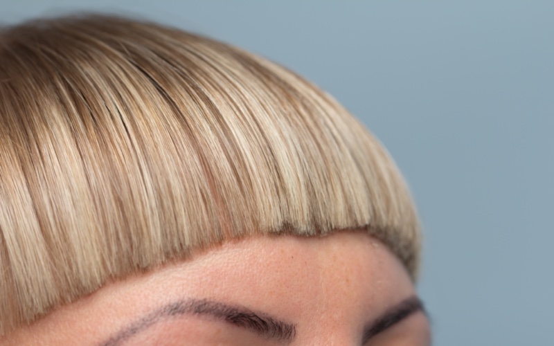 Baby bangs are short and blunt.